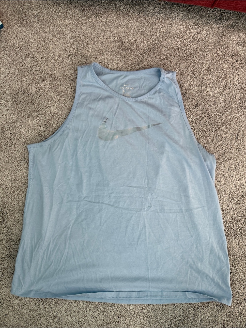 Nike Light Blue Crew Neck Tee with White Swoosh Print